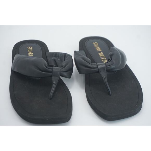 Stuart Weitzman Cassie Black Leather Thong Sandals SZ 6.5 New $250 flip flop - Picture 10 of 11
